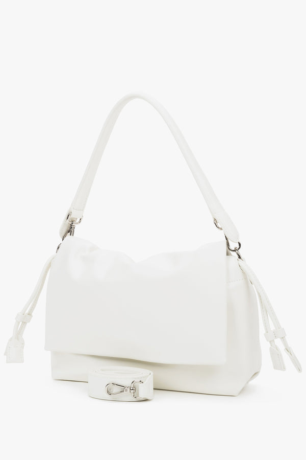 Women's White Genuine Leather Crossbody Bag with Magnetic Closure Estro ER00120129.