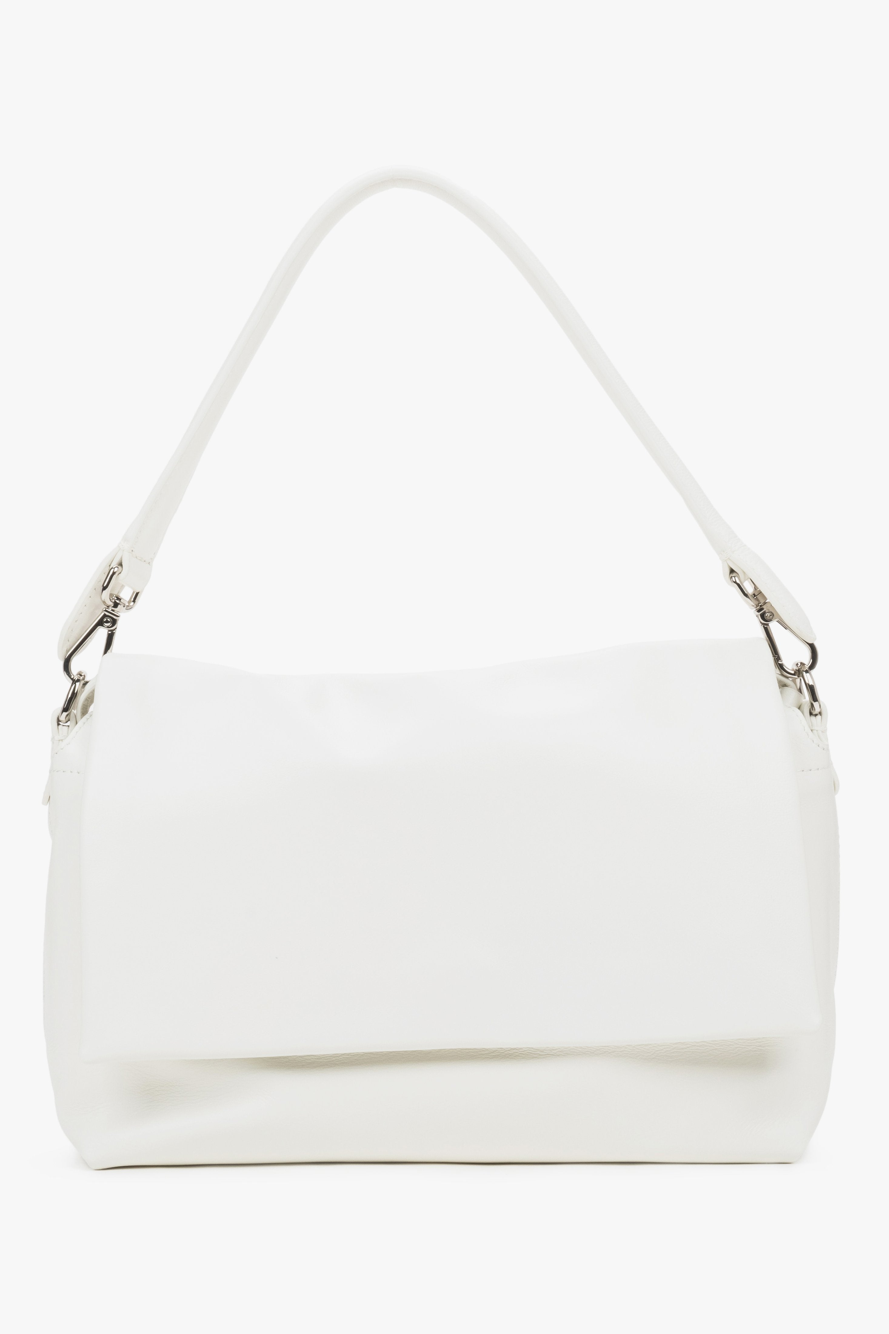 Women's white genuine leather crossbody bag with magnetic closure Estro.