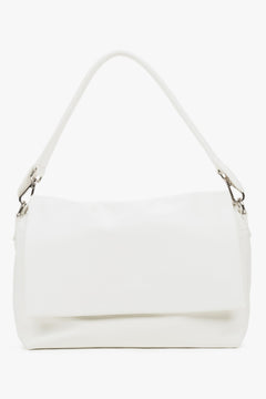 Women's white genuine leather crossbody bag with magnetic closure Estro.