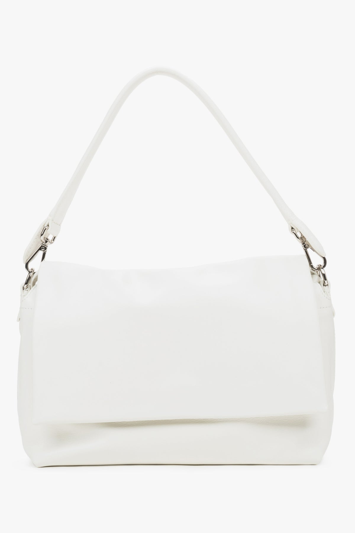 Women's white genuine leather crossbody bag with magnetic closure Estro.