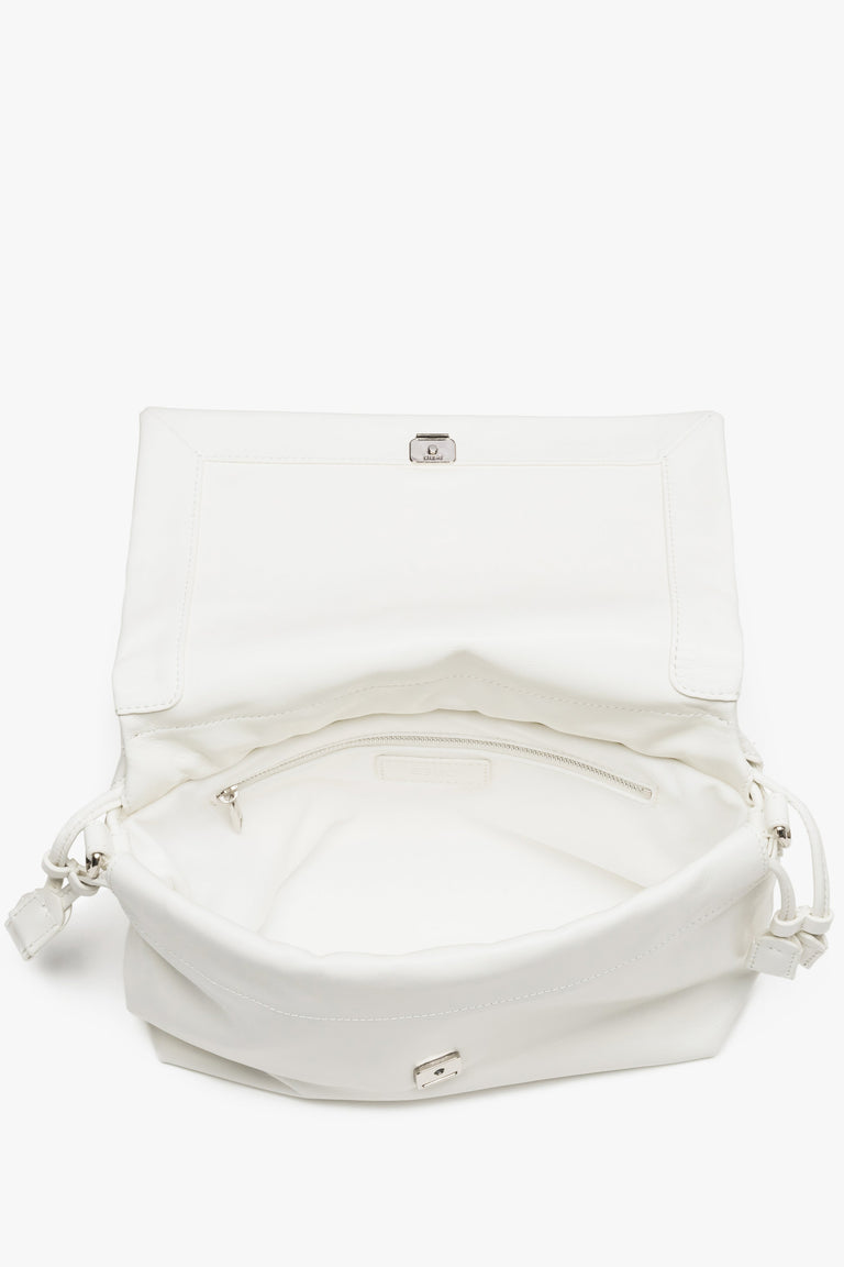 Women's crossbody bag, white, genuine leather, magnetic closure, Estro.