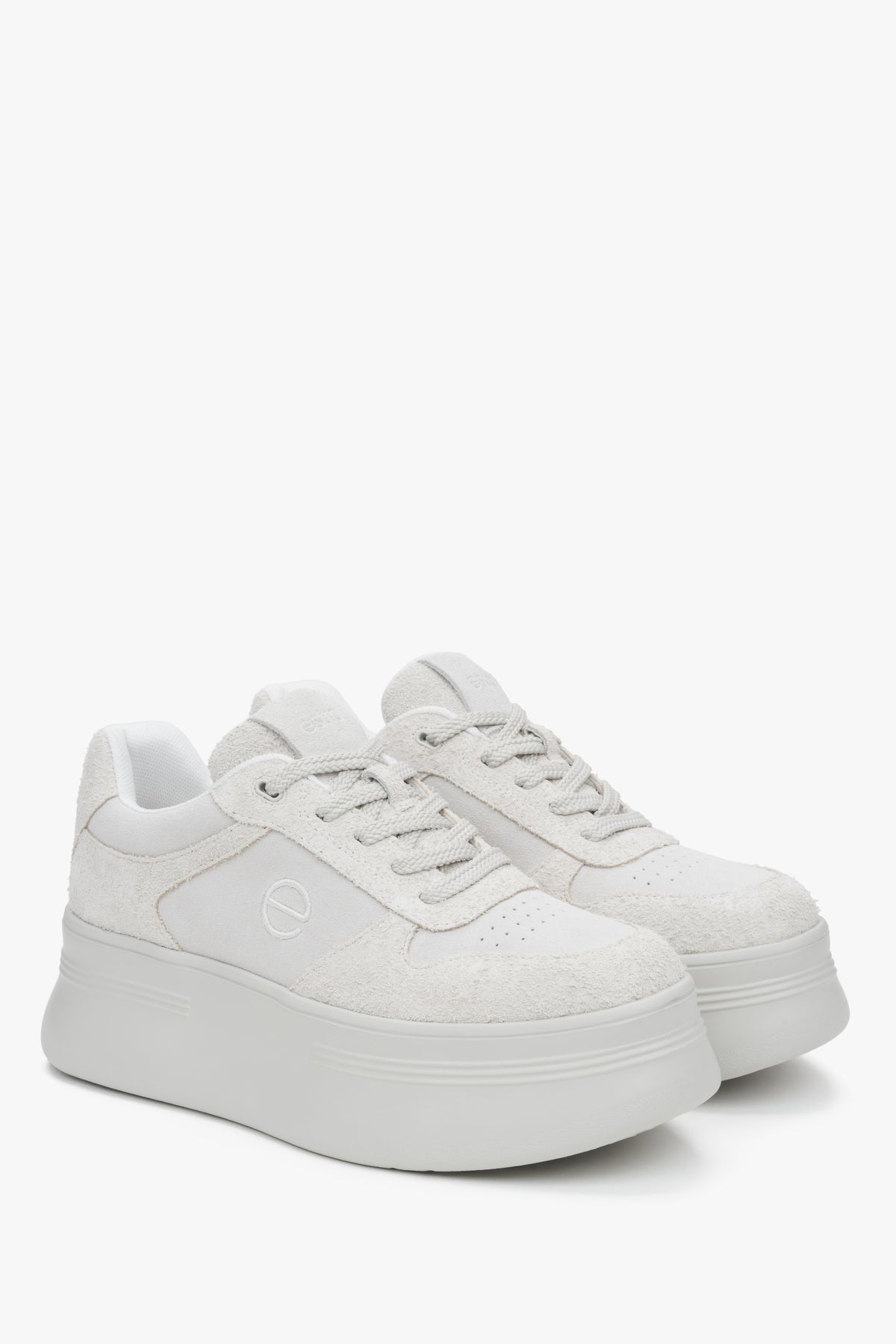 Women's soft velour sneakers in white and grey.