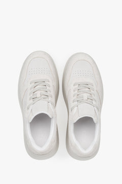Estro women’s sneakers – soft velour, white and grey with chunky sole.