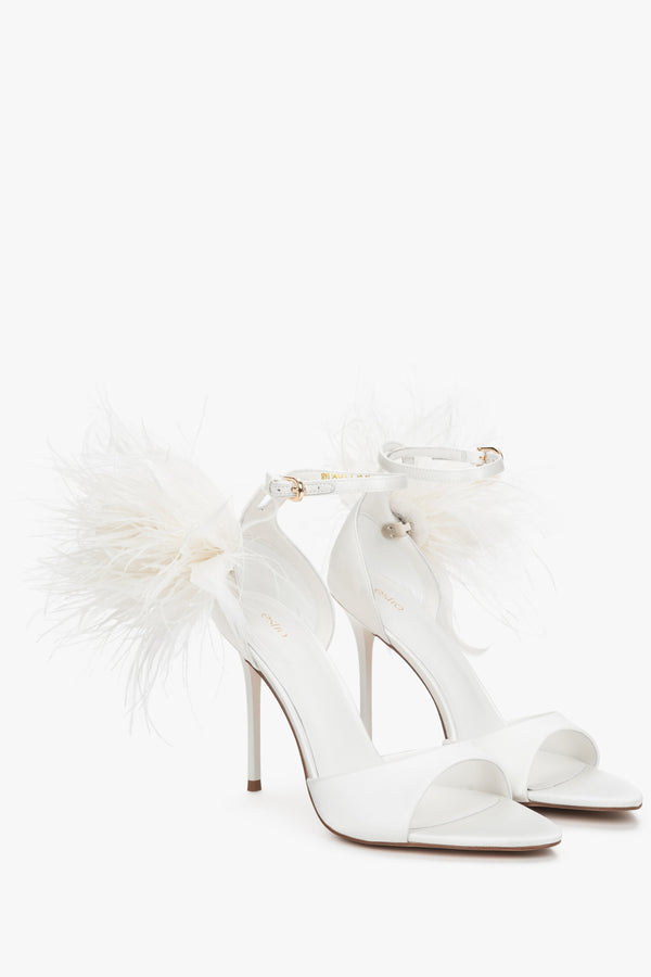 Women's white high heel sandals with delicate straps by Estro
