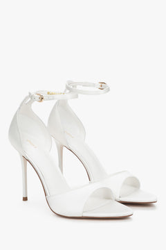 Front view of women's white high heel sandals by Estro