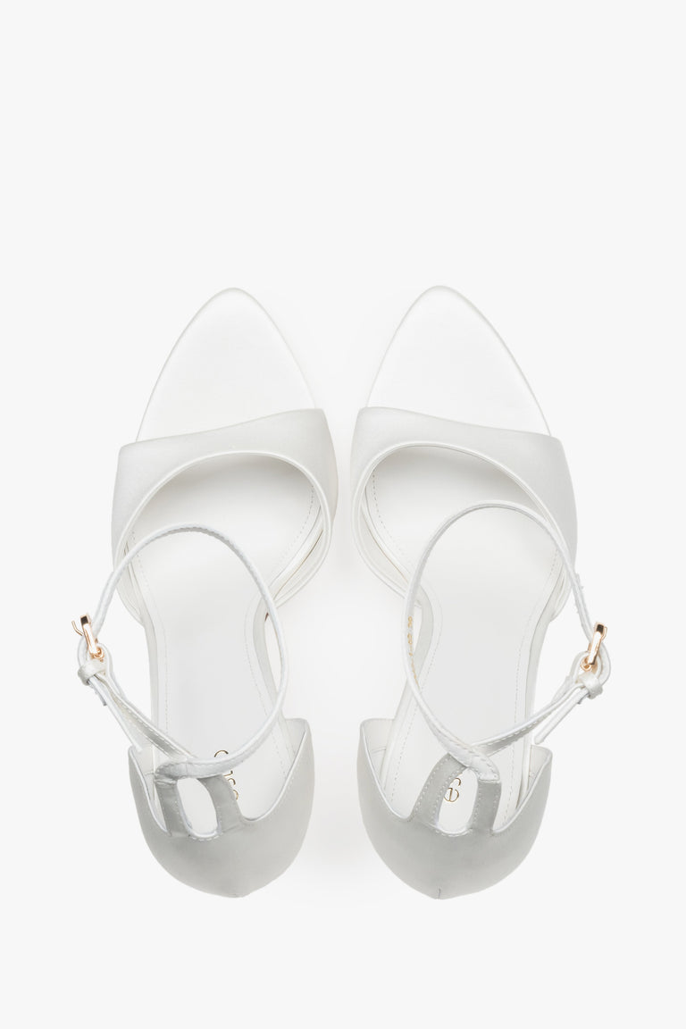 Top view of women's white high heel sandals by Estro