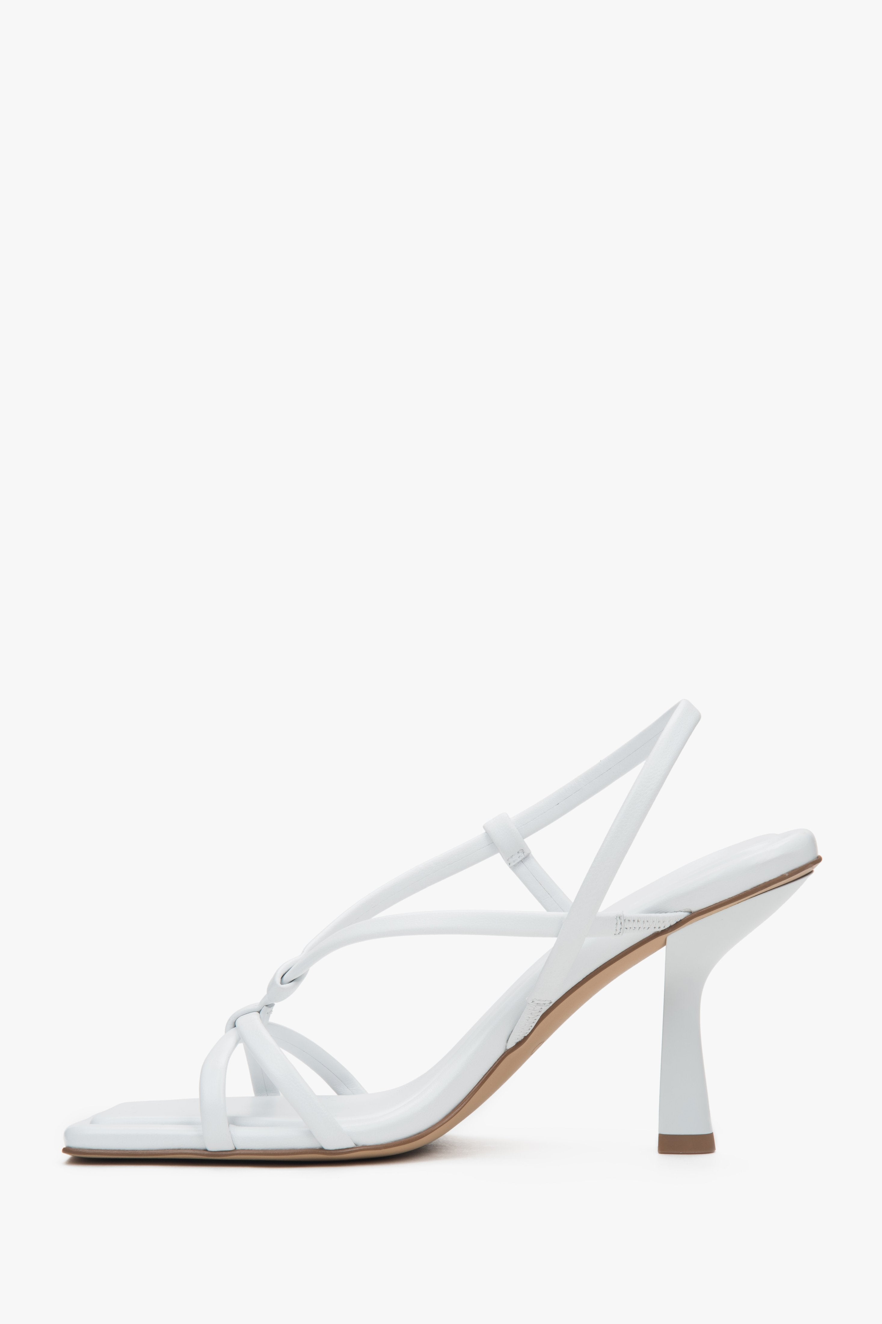 Women’s white high-heeled sandals in genuine leather by Estro.