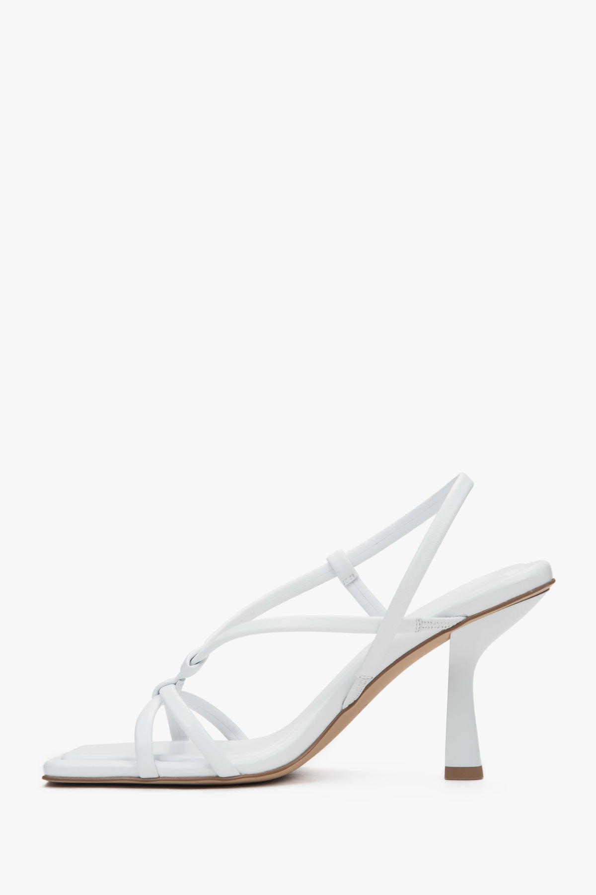 Women’s white high-heeled sandals in genuine leather by Estro.