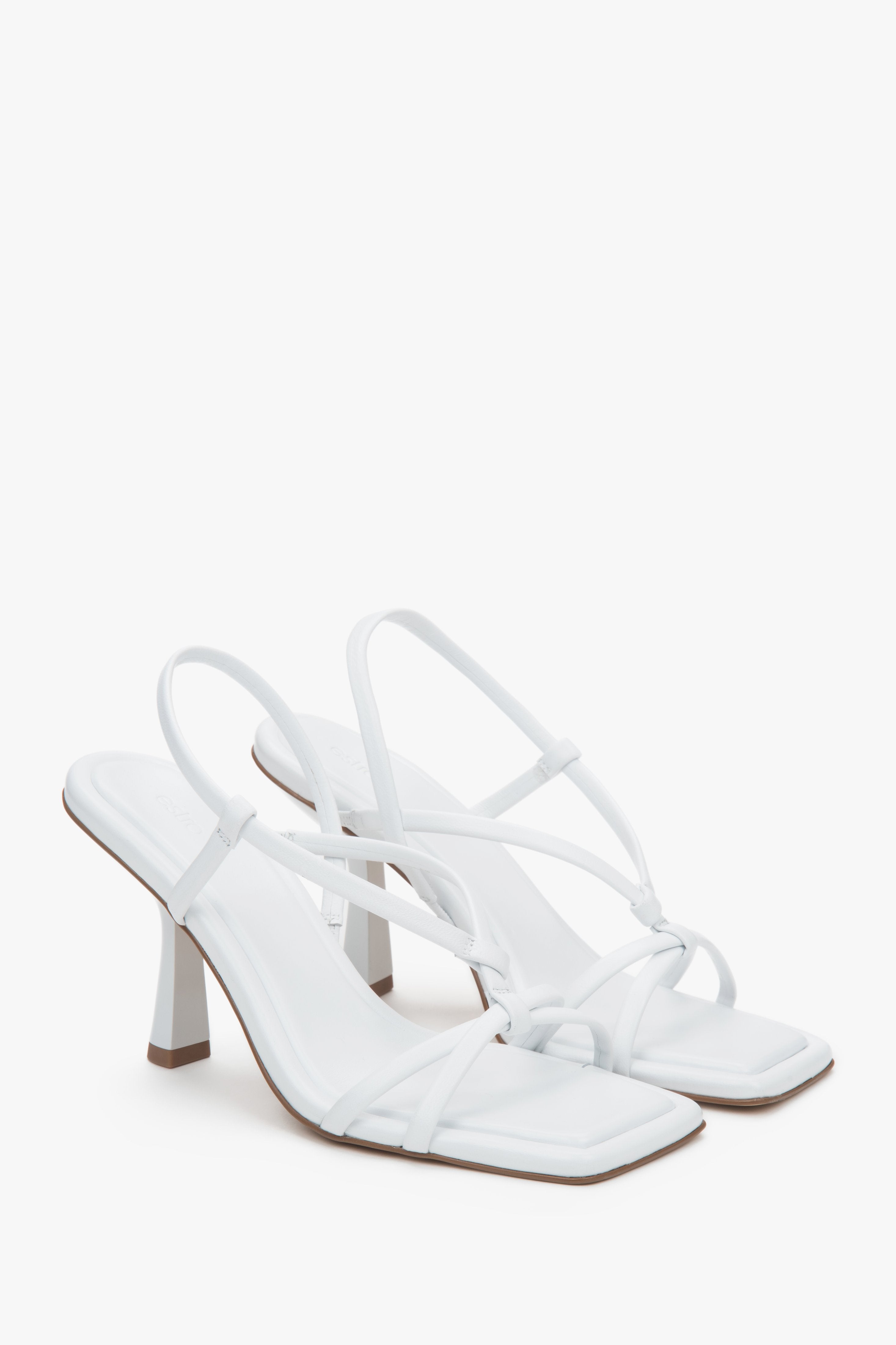 Women’s white high-heeled sandals in genuine leather by Estro.