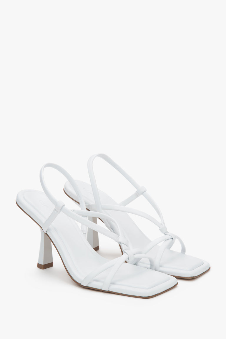 Women’s white high-heeled sandals in genuine leather by Estro.