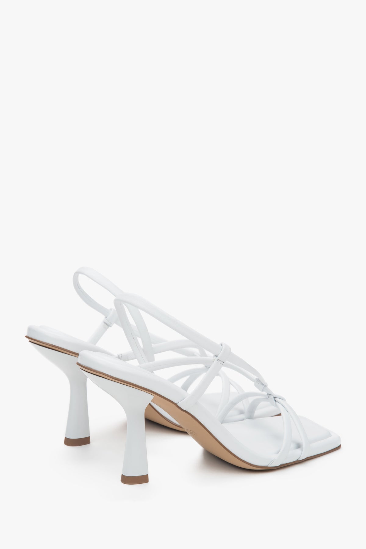Women’s white high-heeled sandals in genuine leather by Estro.