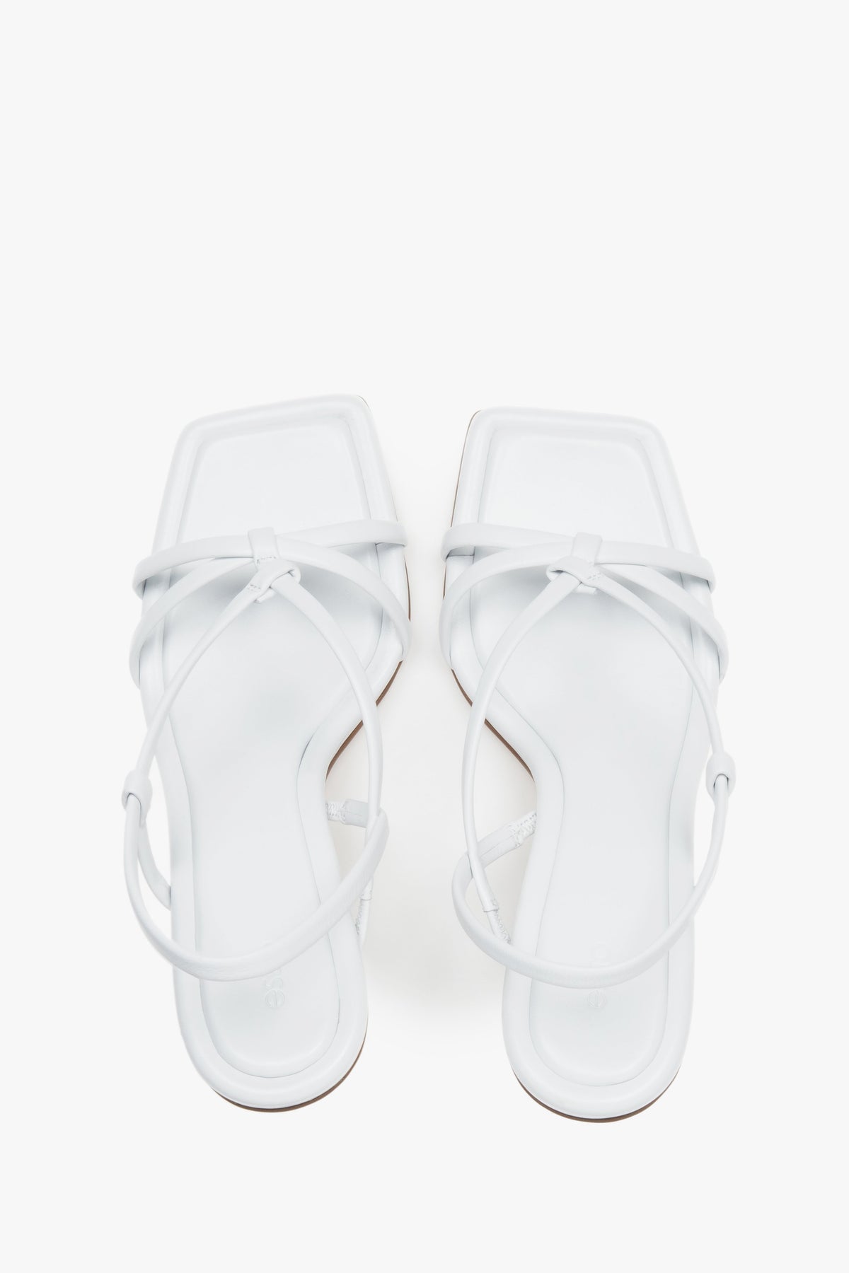 Women’s white high-heeled sandals in genuine leather by Estro – top view.