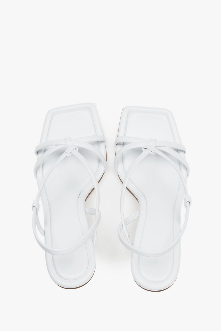 Women’s white high-heeled sandals in genuine leather by Estro – top view.
