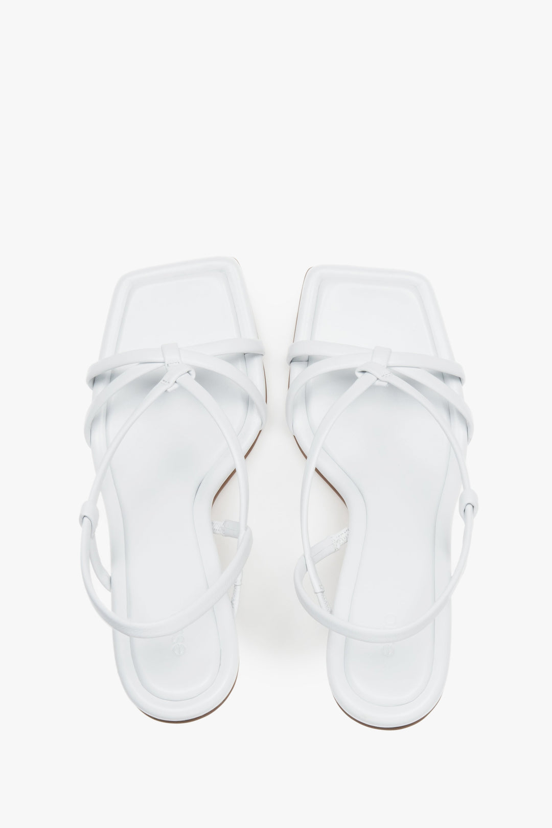 Women’s white high-heeled sandals in genuine leather by Estro – top view.