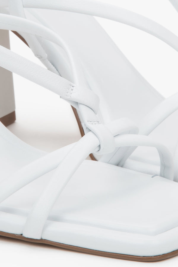Women’s white high-heeled sandals in genuine leather by Estro – detail close-up.