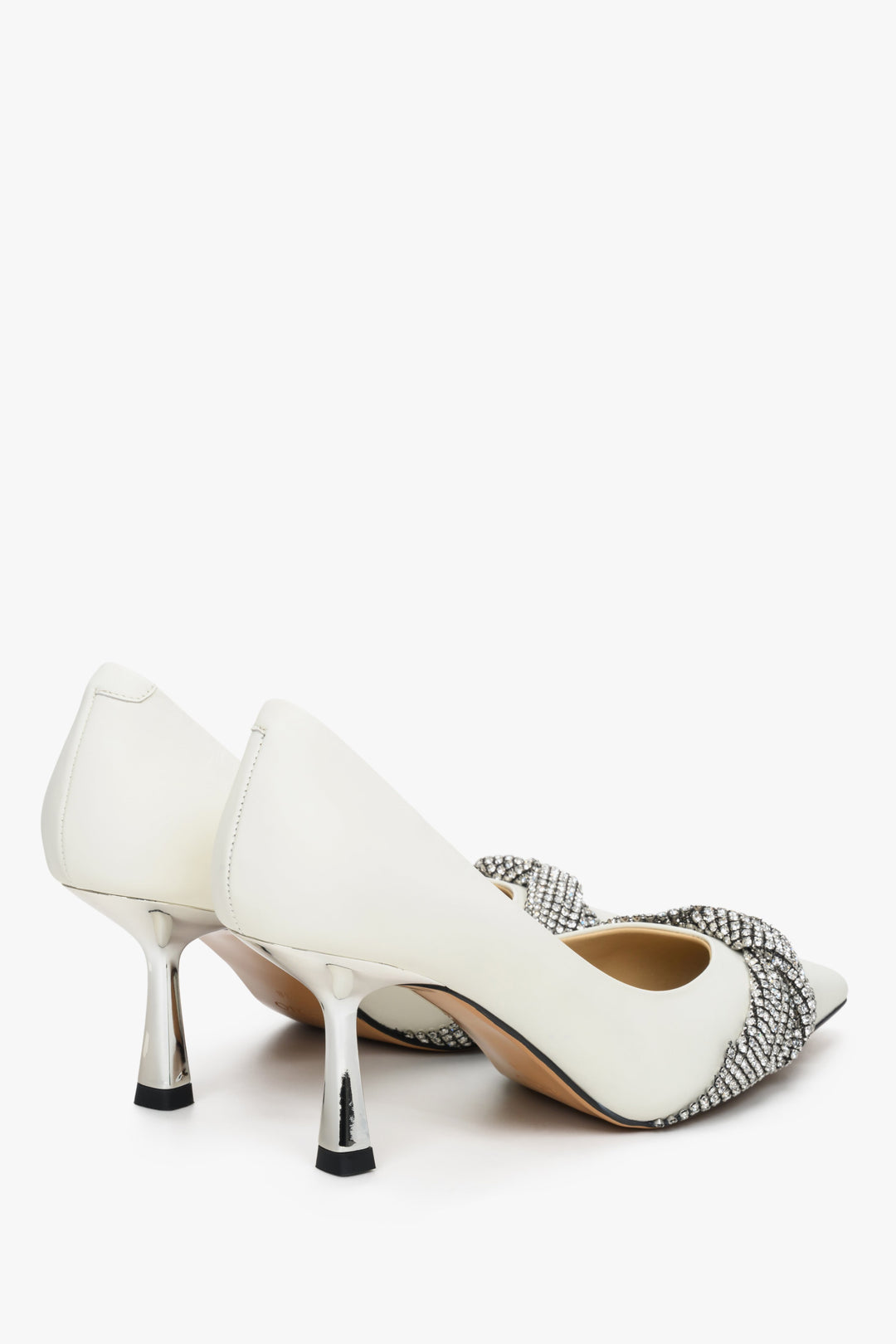 Women's white high heels made of genuine leather for fall.