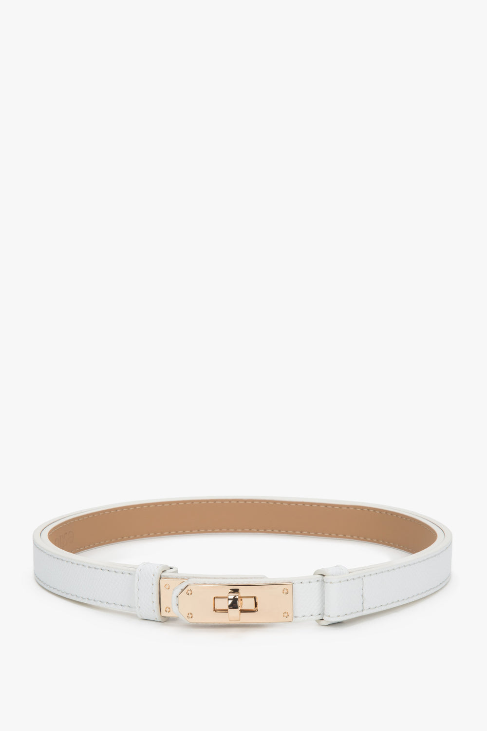 Women's White Leather Belt with a Gold Buckle Estro ER00118265.