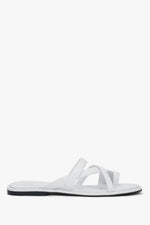 Women's White Genuine Leather Flat Slide Sandals with Toe Loop Estro ER00119383.