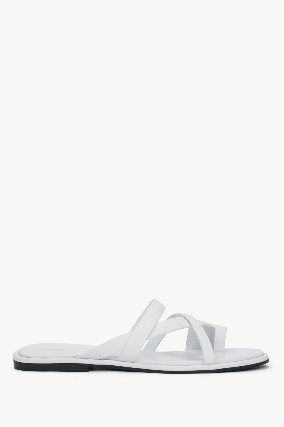 Women's White Genuine Leather Flat Slide Sandals with Toe Loop Estro ER00119383.
