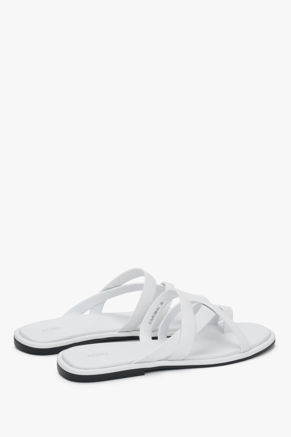 Estro white summer slide sandals featuring a premium chevro leather insole.