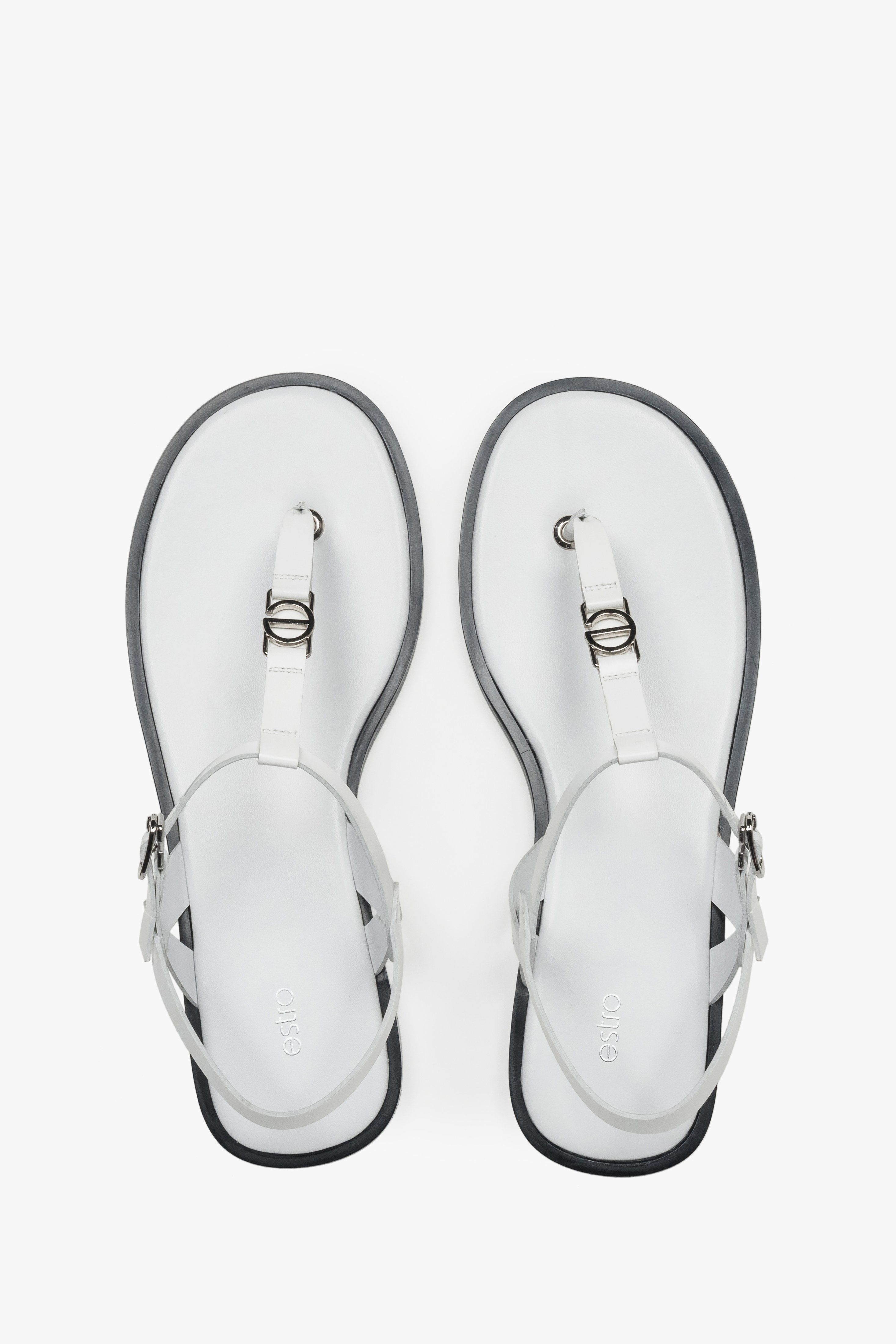 Women’s White Leather Flip-Flop Sandals with a Flat Sole Estro ER00116915.