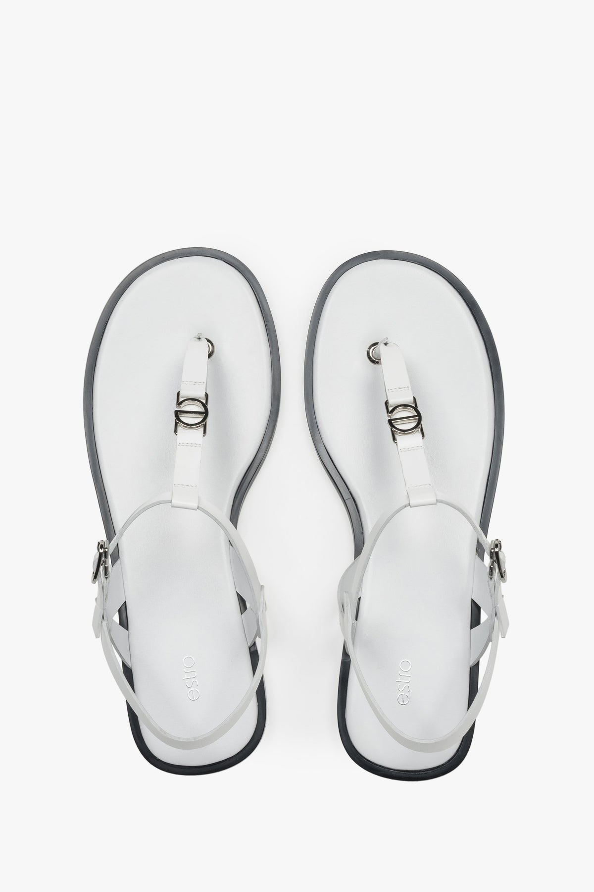 Women’s White Leather Flip-Flop Sandals with a Flat Sole Estro ER00116915.