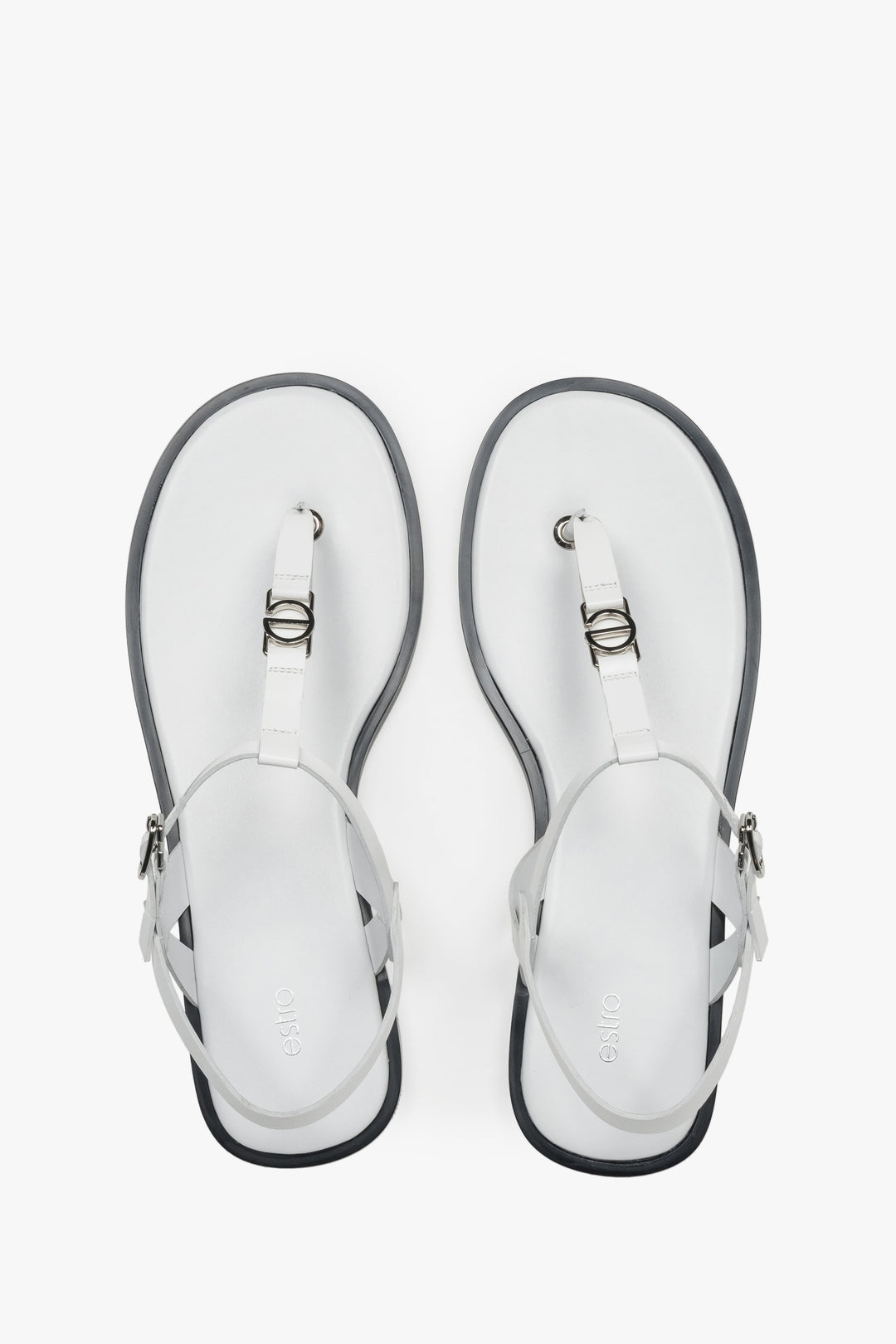 Women’s White Leather Flip-Flop Sandals with a Flat Sole Estro ER00116915.
