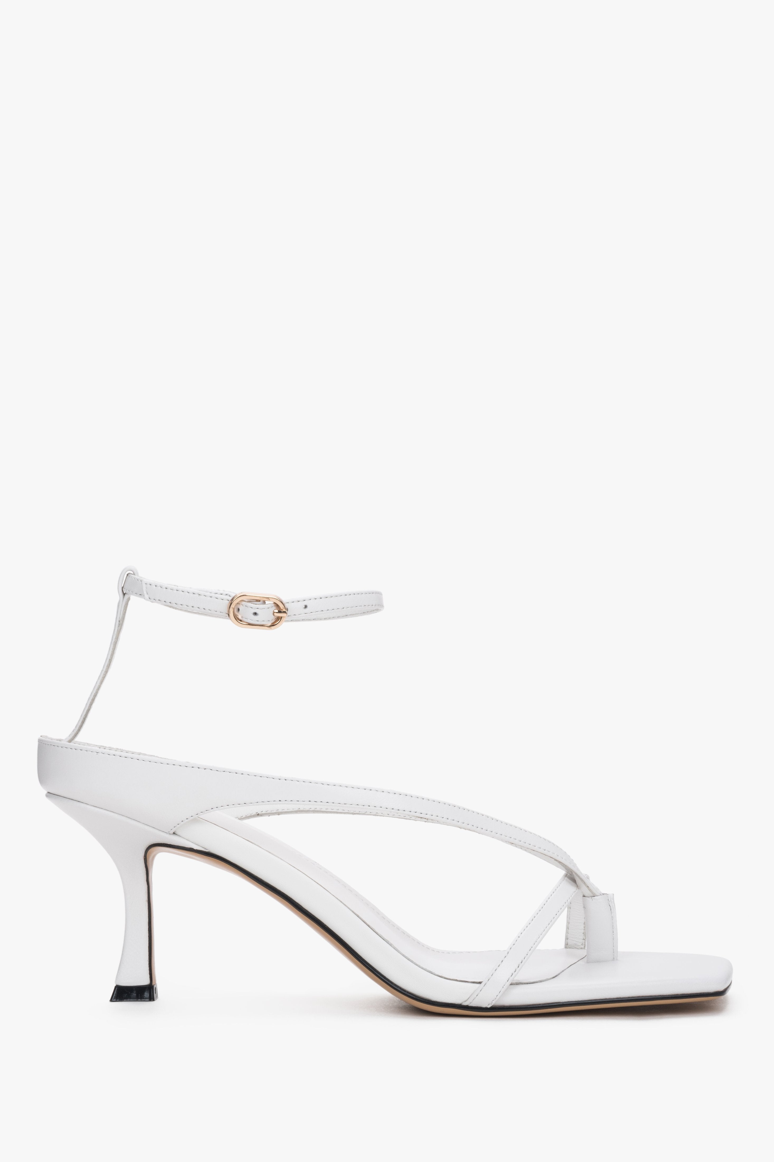 Women’s White Leather Flip-Flop Style Sandals With Heel Estro ER00119293.