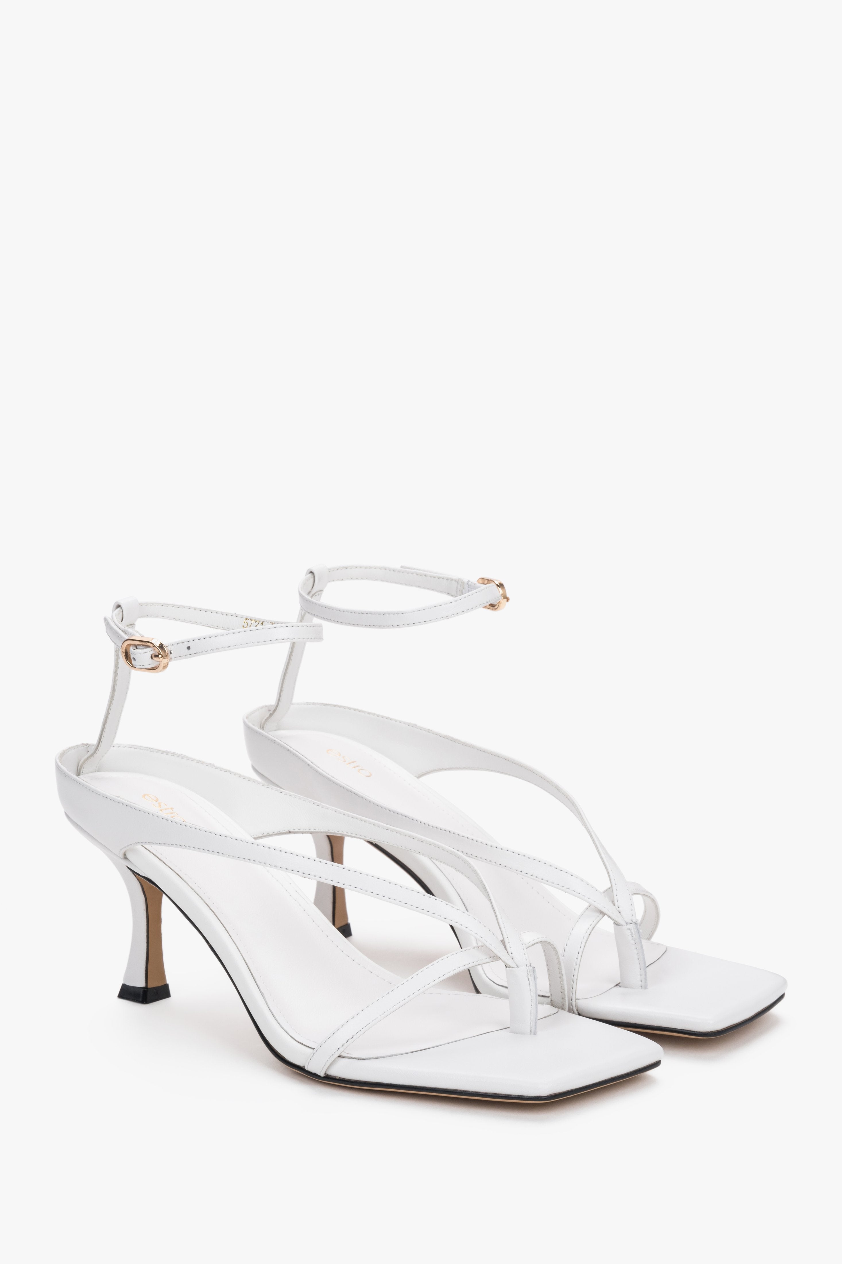 Women’s white heeled sandals with a 7.5 cm sculpted heel – 100% genuine leather by Estro.