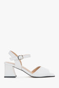 Women’s White Leather Sandals with Stable Block Heel and Adjustable Buckle Estro ER00117668.
