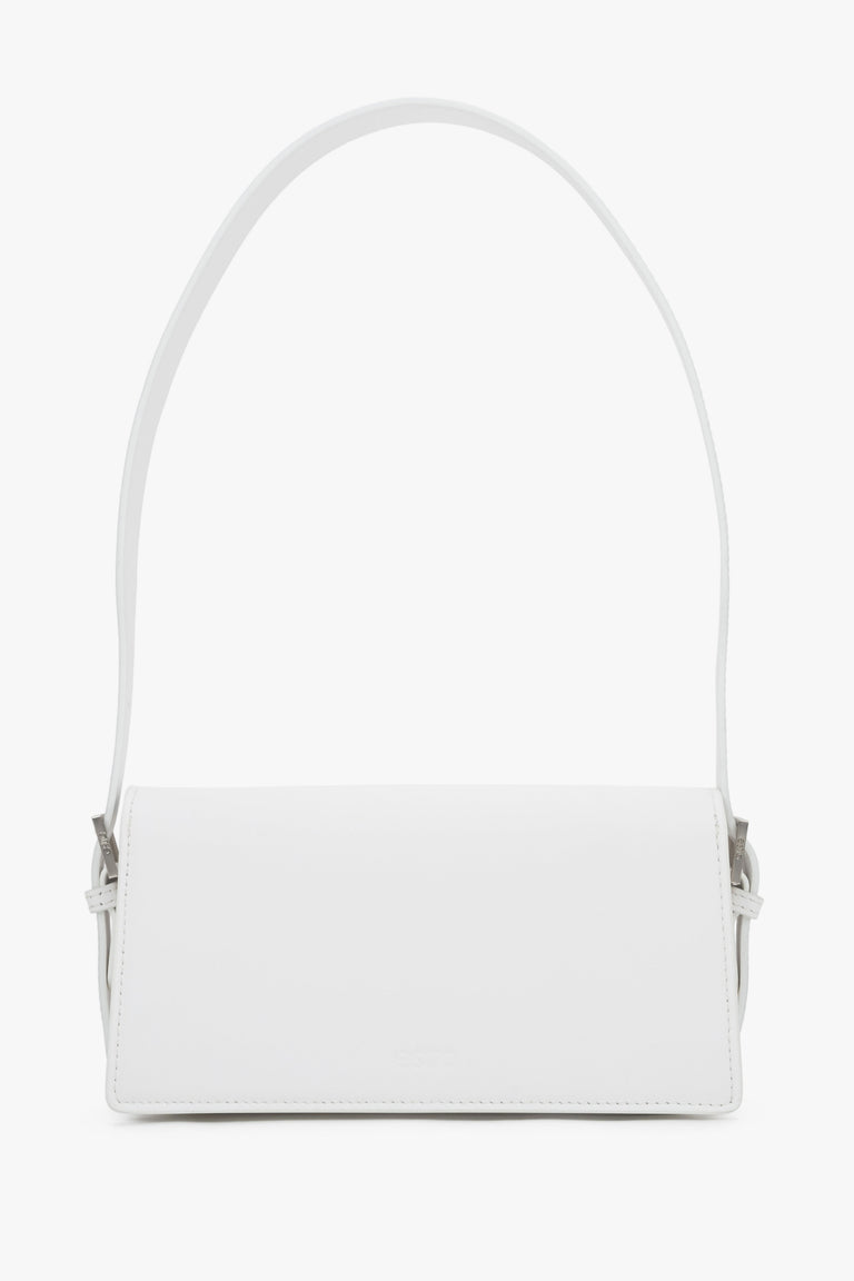 Back view of women's white leather shoulder bag by Estro