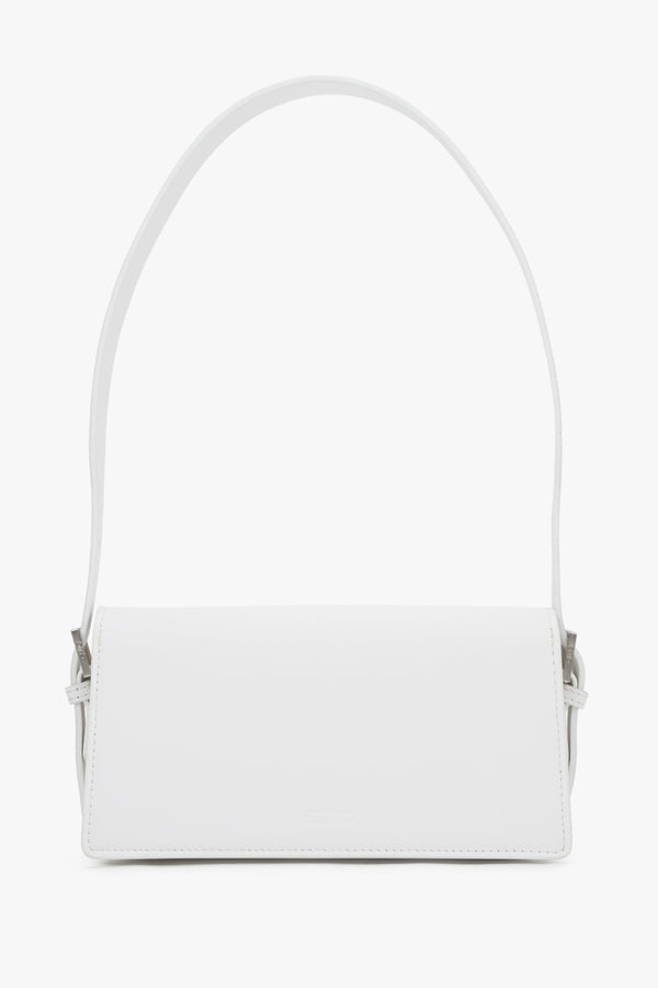 Back view of women's white leather shoulder bag by Estro
