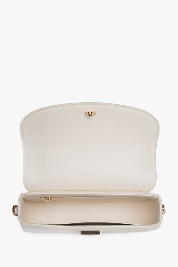 Women's shoulder bag, white, saddle shape, genuine leather, Estro.