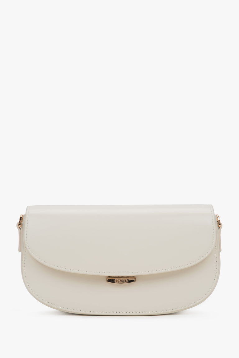 Genuine leather white women's saddle shoulder bag, Estro.
