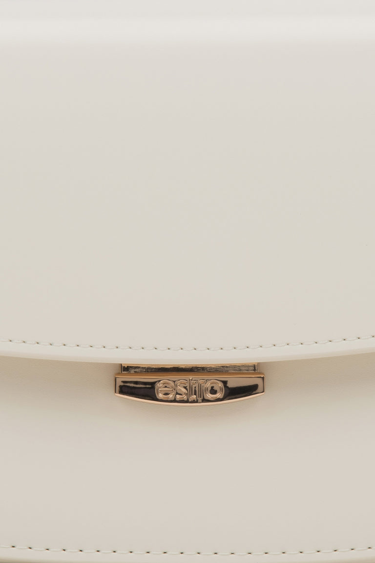 Estro white women's shoulder bag, saddle silhouette, genuine leather.