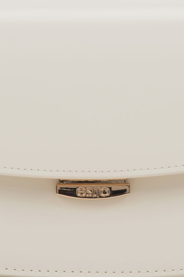Estro white women's shoulder bag, saddle silhouette, genuine leather.