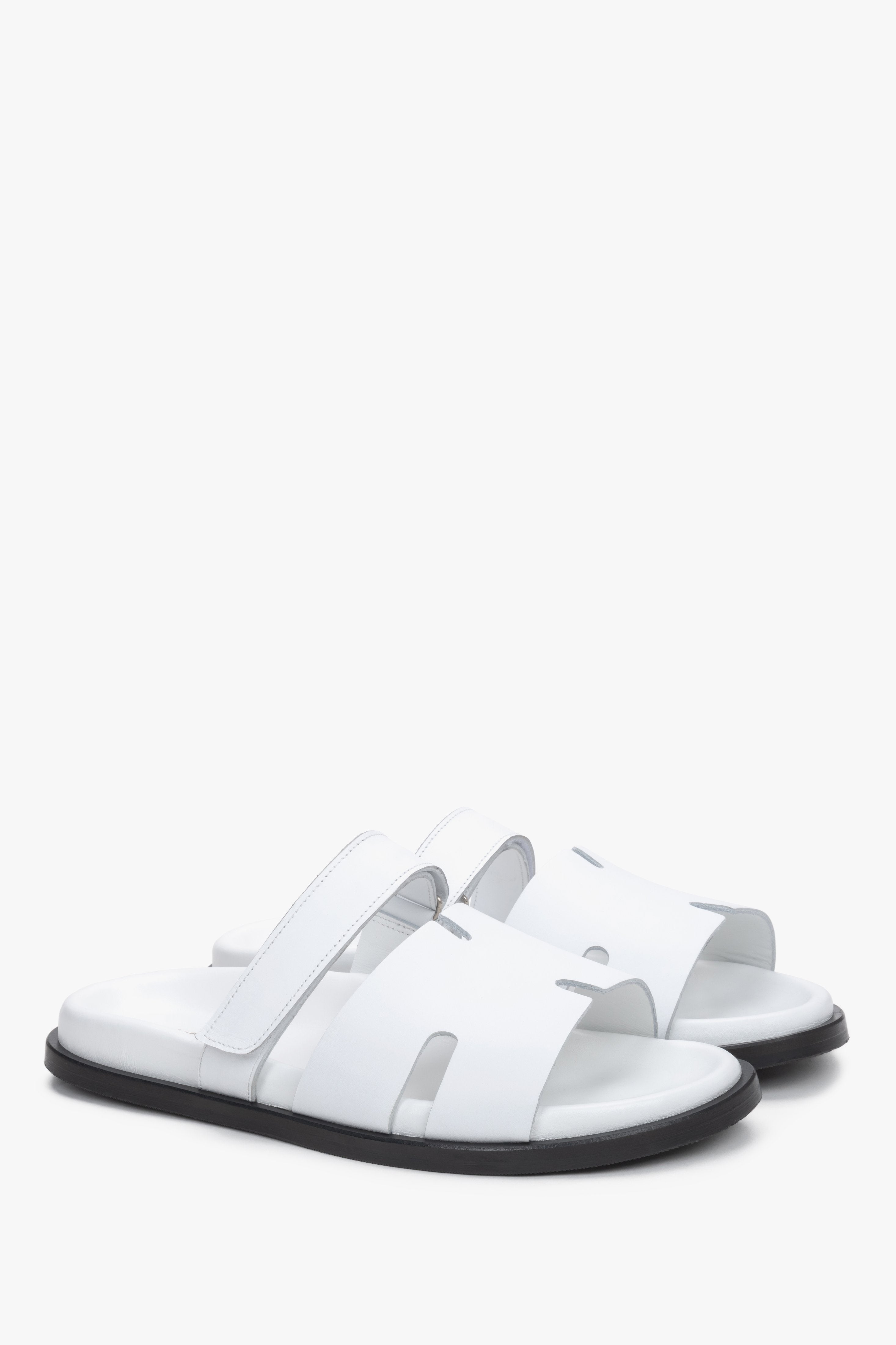 Women's White Leather Slide Sandals with an Adjustable Strap Estro ER00119824.