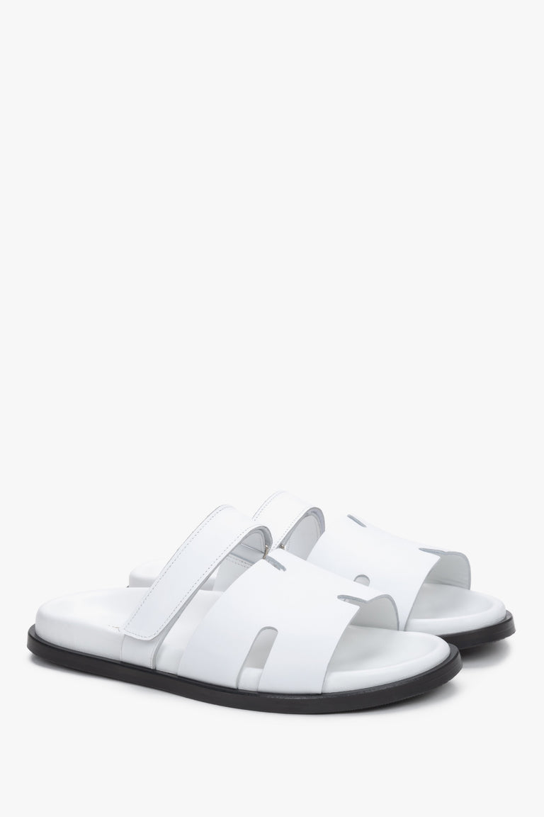 Women's White Leather Slide Sandals with an Adjustable Strap Estro ER00119824.