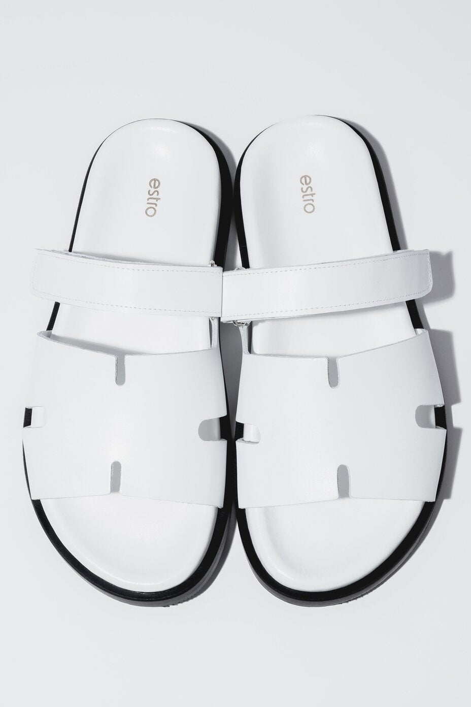 Women's White Leather Slide Sandals with an Adjustable Strap Estro ER00119824.