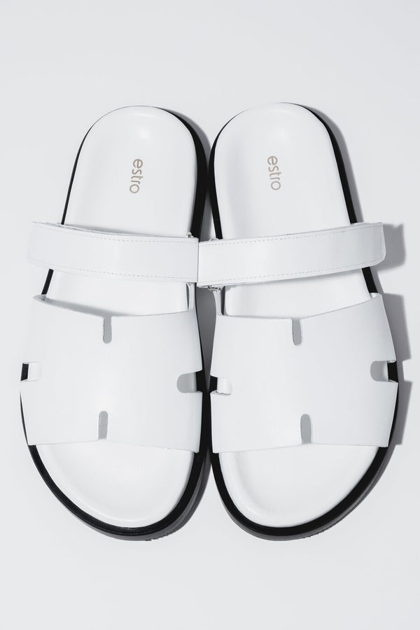 Women's White Leather Slide Sandals with an Adjustable Strap Estro ER00119824.