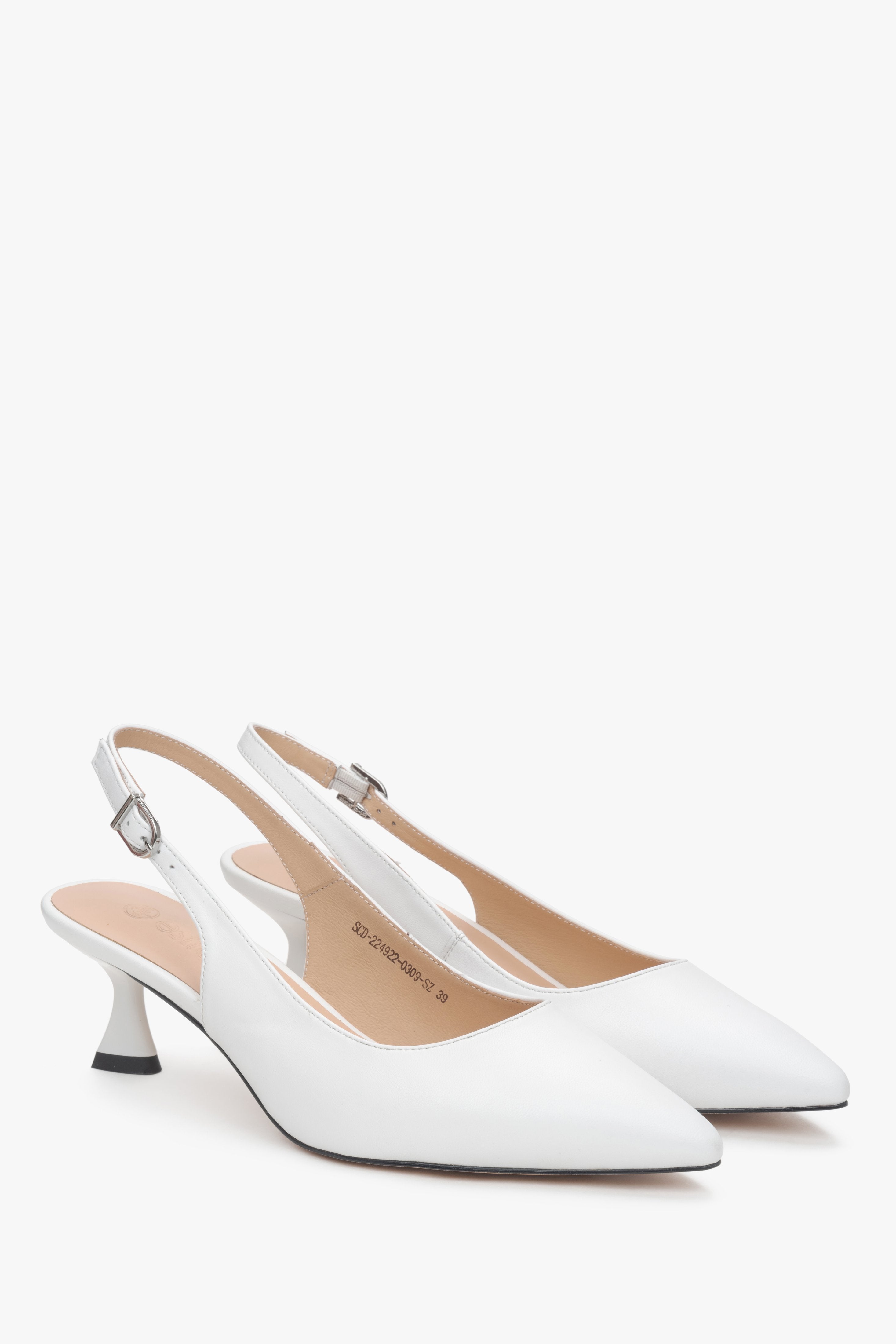 Women’s White Leather Slingback Pumps with Low Flared Heel Estro ER00117124.