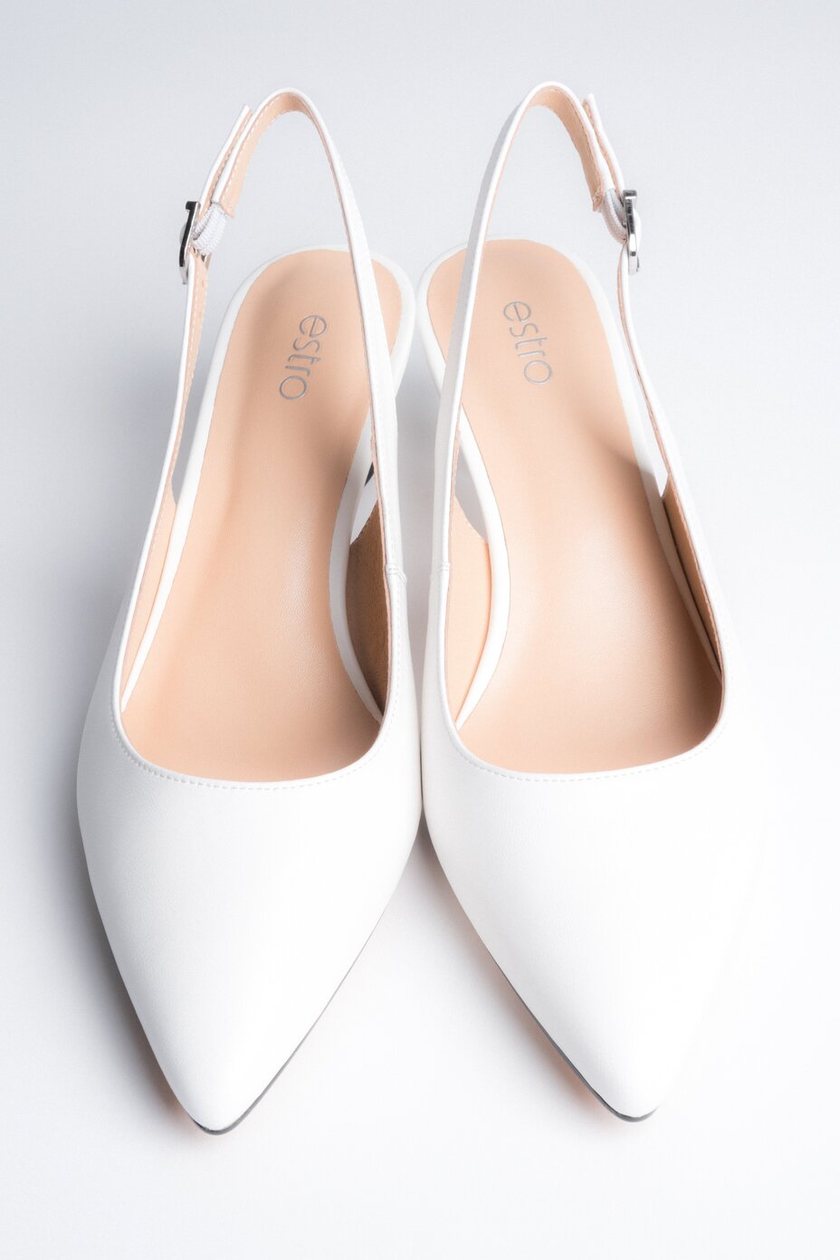 Women’s White Leather Slingback Pumps with Low Flared Heel Estro ER00117124