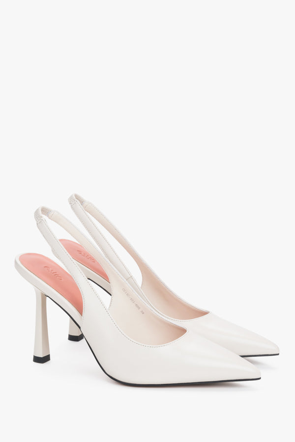 Elegant white genuine leather slingbacks on a 9.5 cm stiletto heel.
