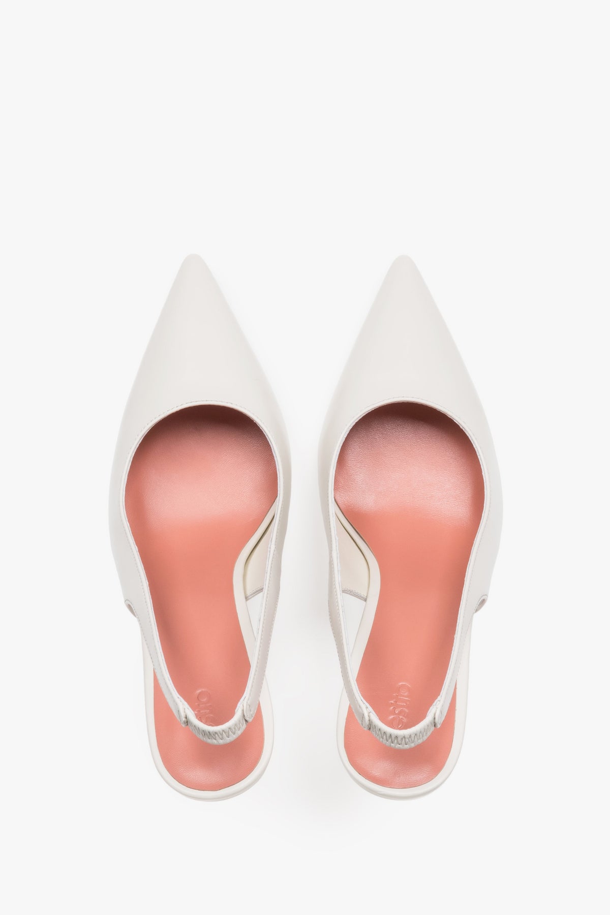 Estro white leather pumps with an elasticated strap for easy wear.