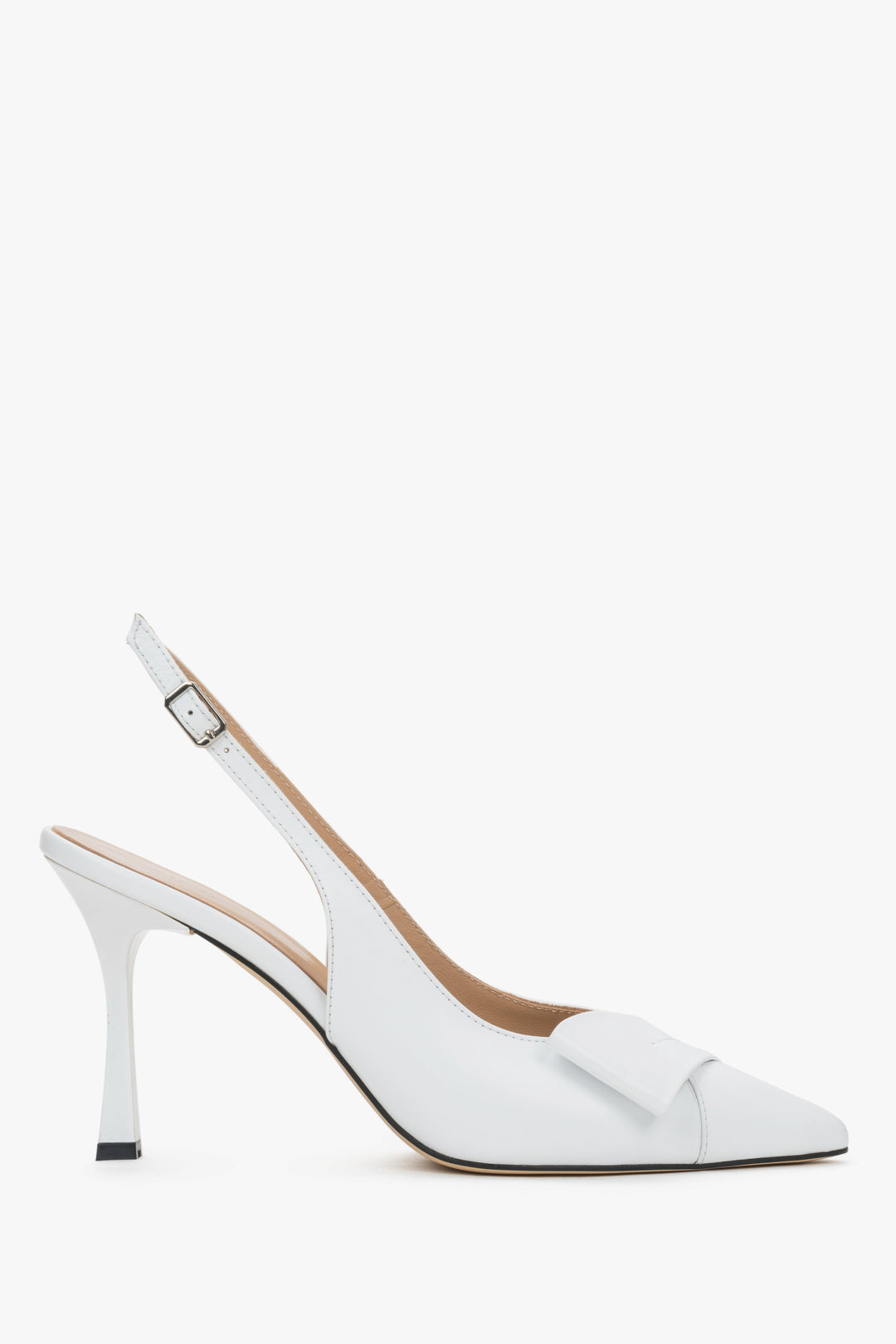 Women’s White Leather Slingback Pumps with Stiletto Heel and Pointed Toe Estro ER00119580.
