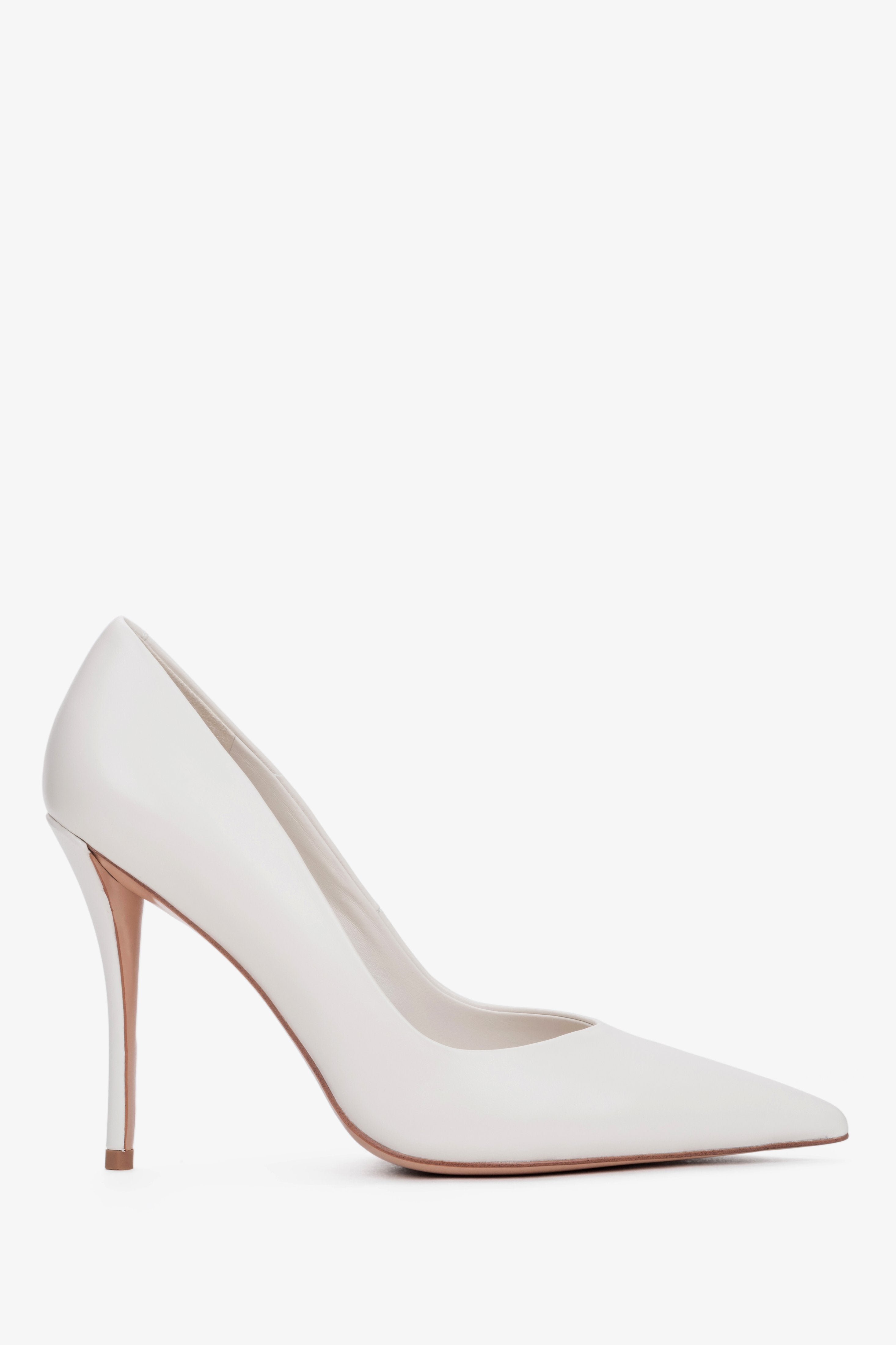 Estro - white leather stiletto high heels with a slim heel and a pointed toe.