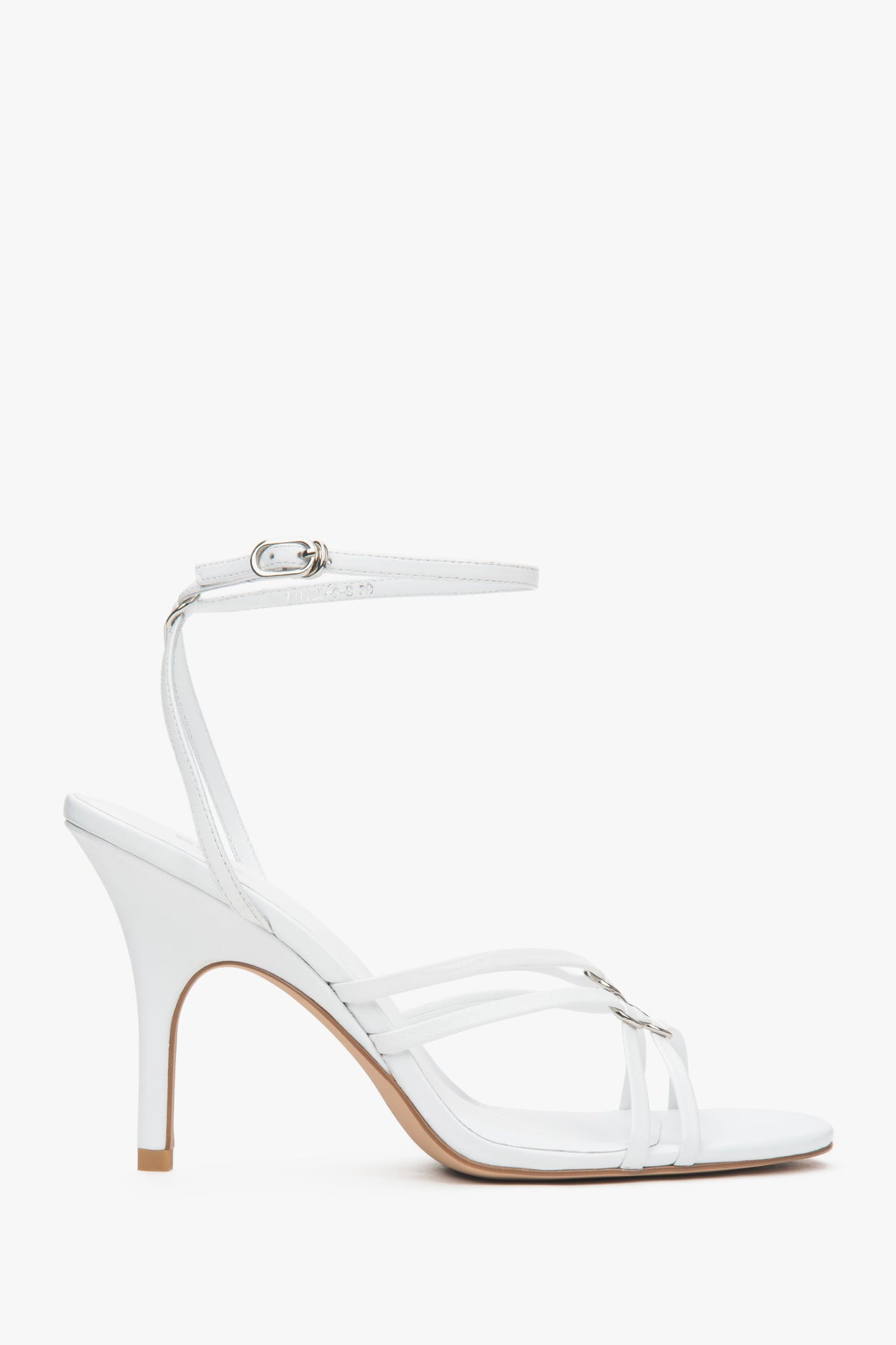 Women’s White Leather Stiletto Sandals with Silver Details Estro ER00116905.