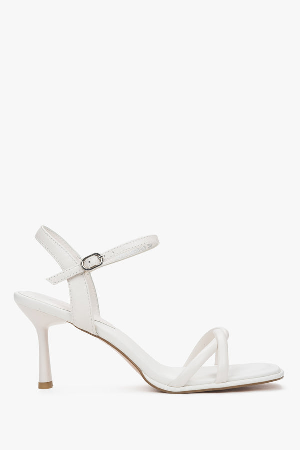 Women's White  Leather Stiletto Sandals with Thin Straps Estro ER00117202.