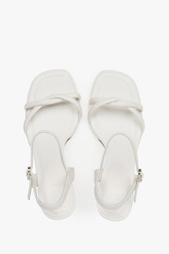 Estro women’s stiletto sandals, white, leather, with thin straps.