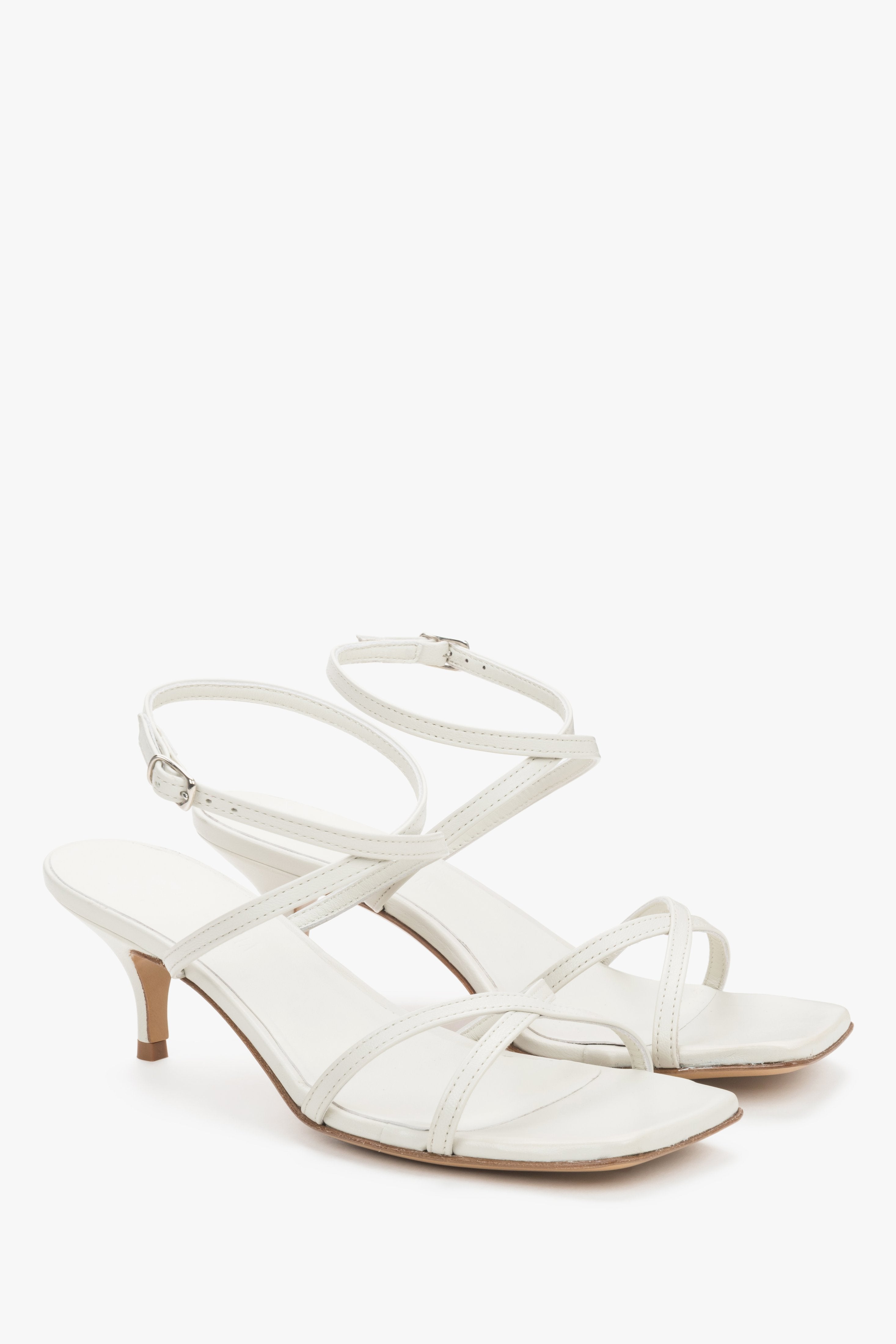 Women's white premium Italian leather sandals with a 6.5 cm flare heel by Guglielmo Rotta.